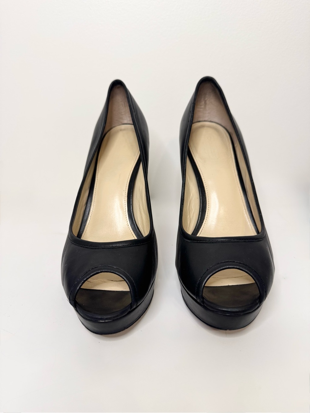 Coach Black Leather Pumps with Signature Monogram Heel - Picture 3 of 16